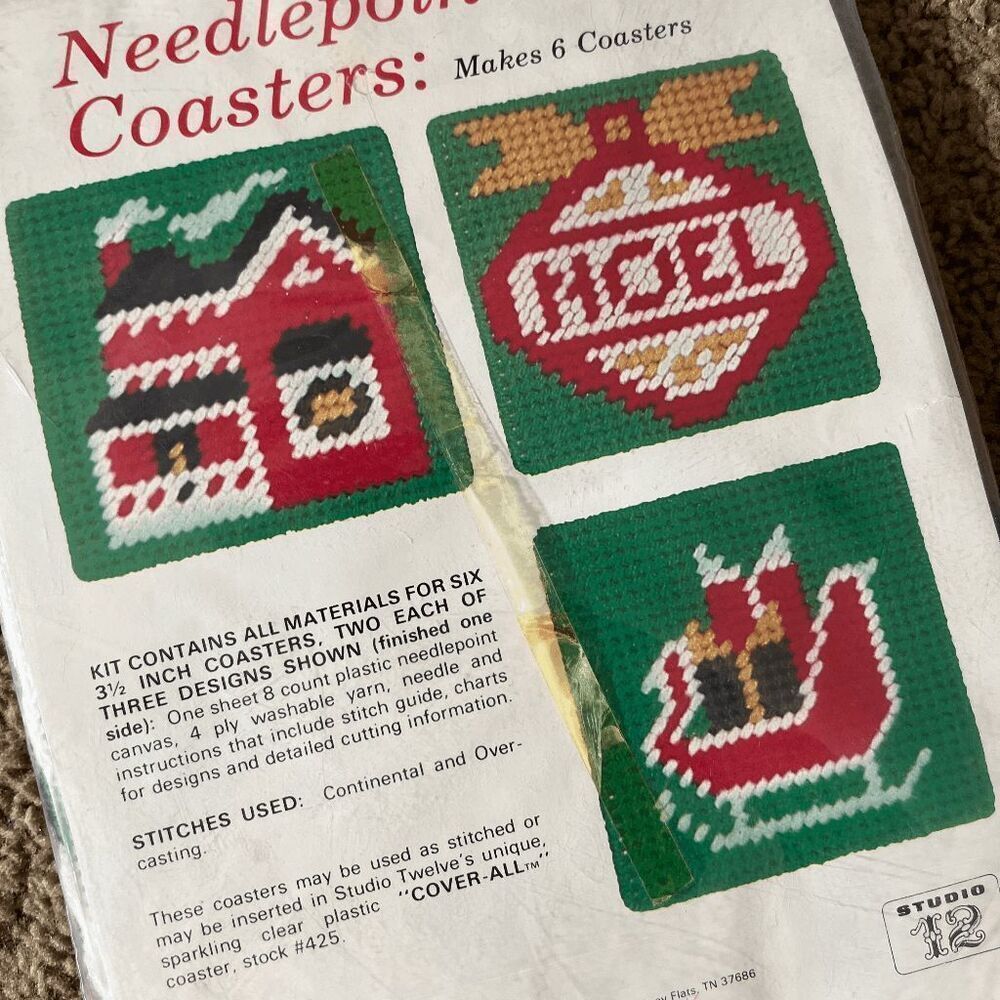 VTG 1981 Needlepoint Coasters Holiday Kit Studio Twelve Sealed Makes 6